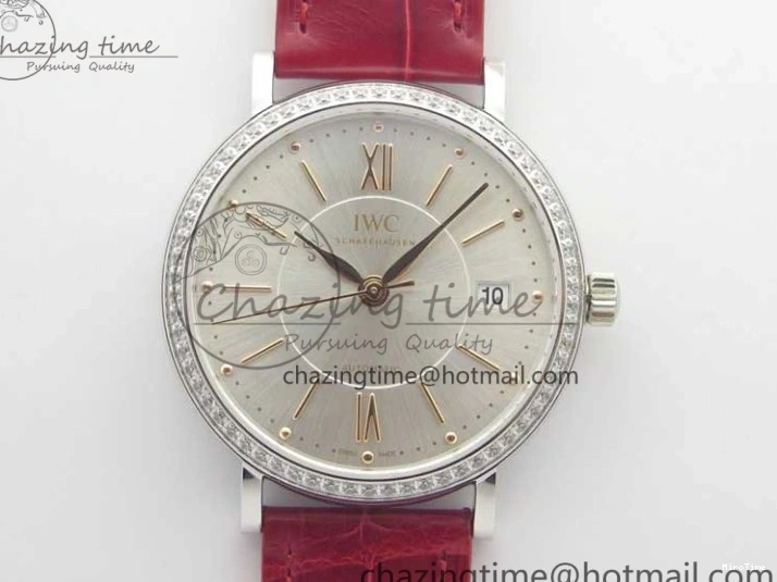 MIROTIME 0317 Portofino Automatic 37 SS M+F 1:1 Best Edition Silver Dial RG Markers on Red Crocodile Strap A Reliable 7154